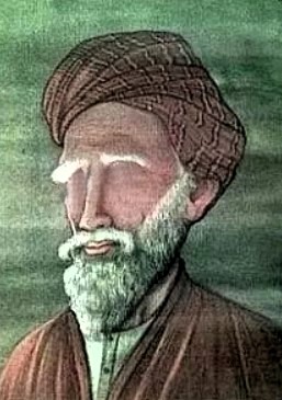 Un portrait d'Al-Mas'udi, historien et géographe islamique, portant un turban traditionnel et une barbe.