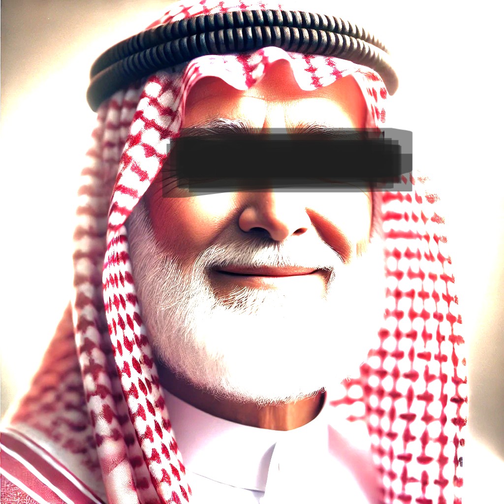 Gros plan sur Sulaiman Al Rajhi, vêtu du thobe et de la ghutra traditionnels saoudiens. Son sourire chaleureux et son expression sereine reflètent son humilité et sa générosité. Son regard, empreint de sagesse, raconte l'histoire d'un homme qui a bâti un empire avec foi et persévérance, tout en consacrant sa fortune à des œuvres caritatives.
