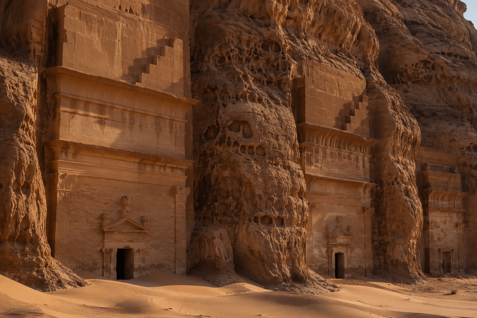مساكن منحوتة في الصخر في مدائن صالح